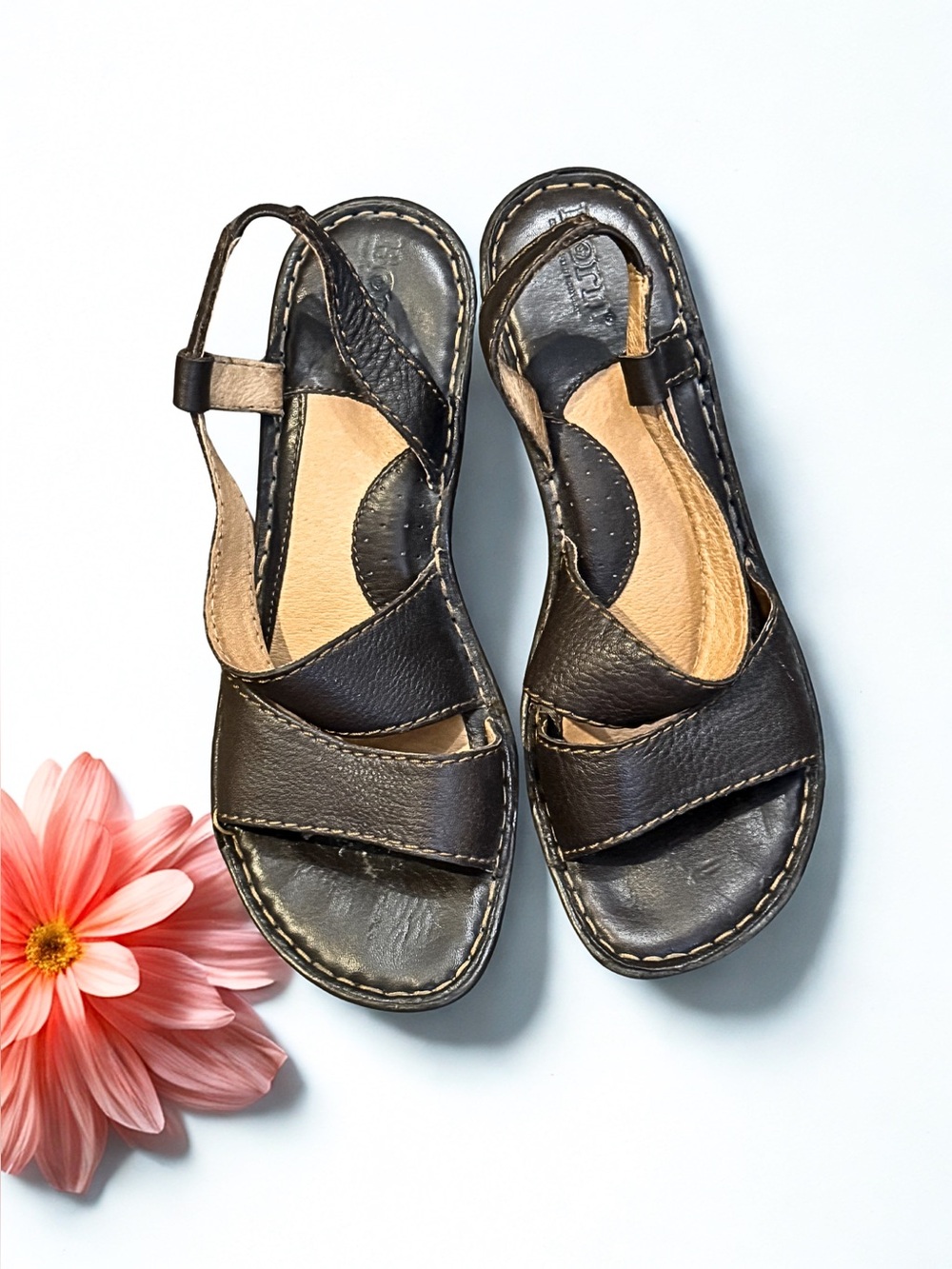 Børn Leather Slingback Wedge Sandals Brown Comfort Shoes Women’s 7 EU 38